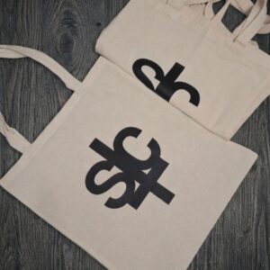 Tote bag beige con logo STC en negro